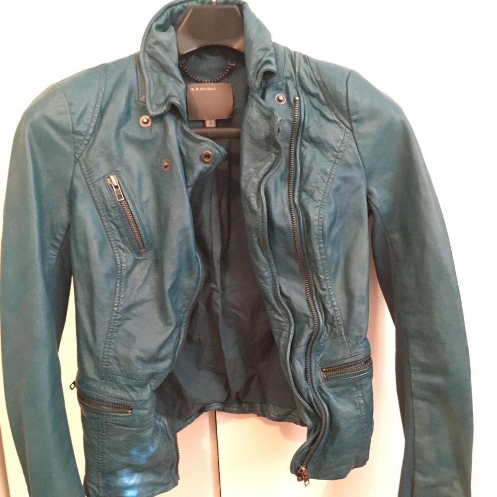 Muubaa turquoise leather jacket